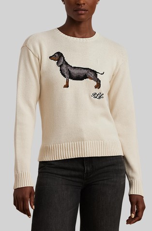 Pleten pamučni pulover s intarzijskim motivom jazavčara