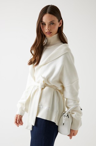 Open cardigan with belt