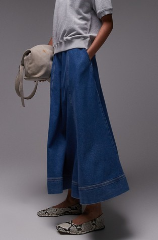TSELINA high rise flared denim skirt
