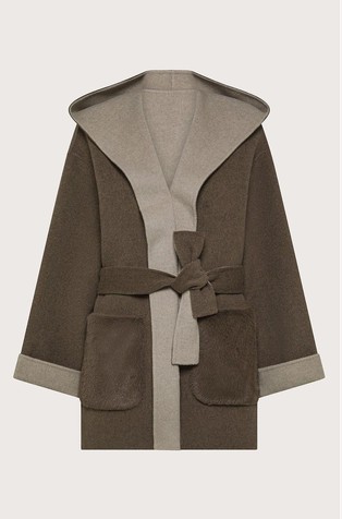 Short Bi-color wool blend coat with hood