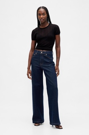 Ženske jeans hlače s visokim strukom i širokim nogavicama