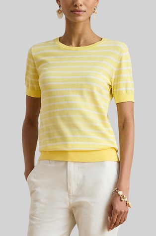 Striped Cotton Short-sleeve Sweater