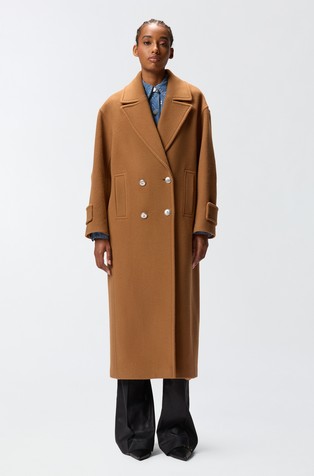 Dugi kaput od mješavine vune s dvorednim kopčanjem