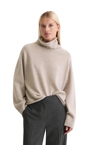 Relaxed fit pleten pulover od mješavine vune s visokim ovratnikom