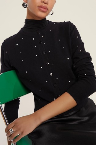 Viscose-blend cardigan with rhinestones