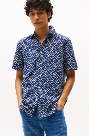 Košulja kratkih rukava od pamuka i lana s uzorkom