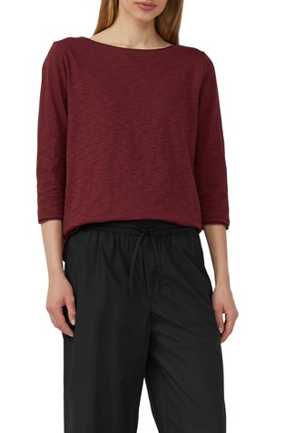 Slub yarn texture top with 3/4-length sleeves