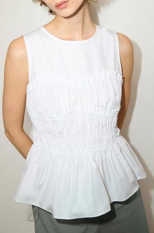 Ruched cotton-poplin top