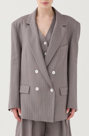 Double-breasted striped blazer in linen