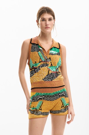 Sleeveless jacquard polo