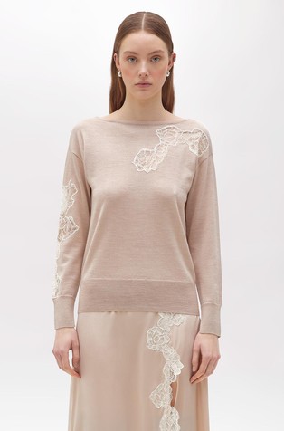 Pleten vuneni pulover s cvjetnom čipkom