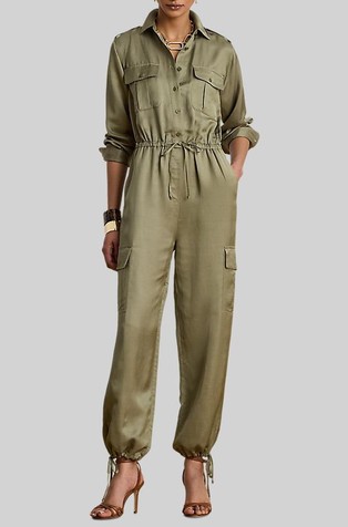 Viscose linen blend Cargo Jumpsuit