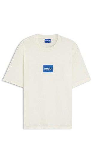 Cotton-jersey T-shirt with blue logo print