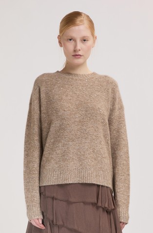 Loose wool-blend knit sweater with sequins