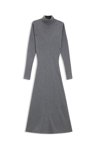 Rebrasto pletena haljina od djevičanske vune s visokim ovratnikom