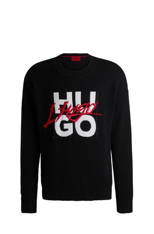 Relaxed fit pleten pamučni pulover s dvostrukim logotipom