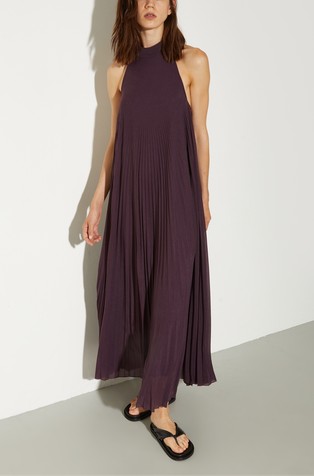 Pleated jersey halterneck dress