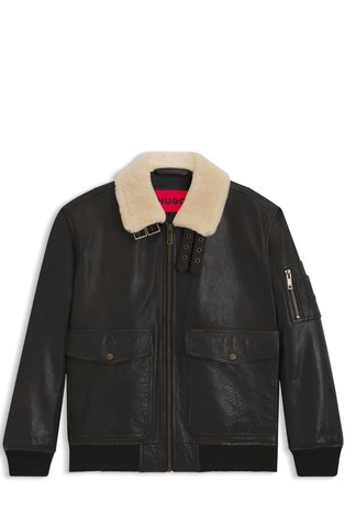 Aviator kožna jakna s ovratnikom od umjetnog krzna