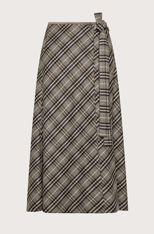 Long wrap skirt with checked pattern