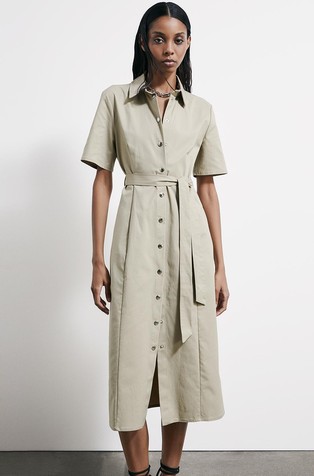 Short-sleeved belted shirt dress