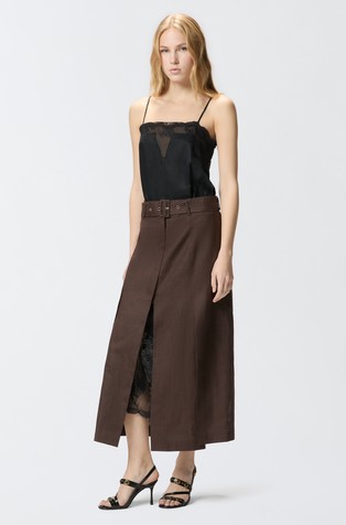 Midi dress with in linen with lace top