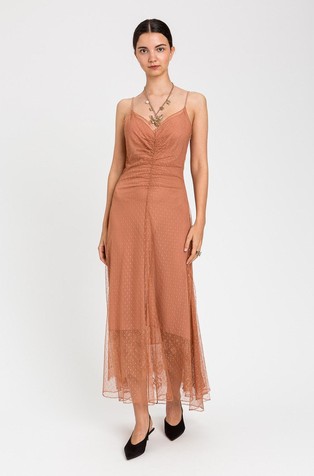 Long plumetis tulle dress with lace