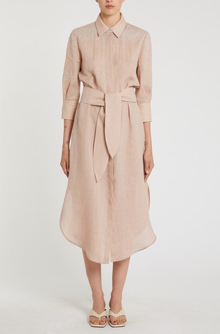 Rhinestone-adorned linen shirt dress -