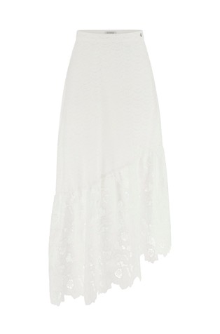 Eyelets midi skirt with lace flounce