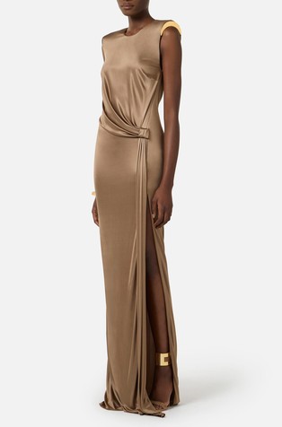 Duga večernja haljina od svjetlucavog viskoznog jerseya