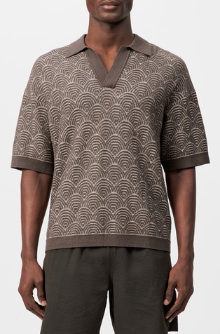Oversized knit short-sleeved polo in cotton blend