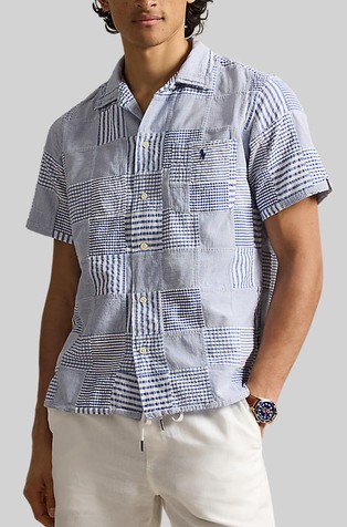 Classic fit Patchwork Cotton Short-sleeved Shirt