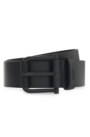 Leather belt with embossed logo detail