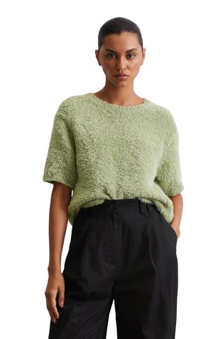 Fluffy loose fit short sleeve sweater