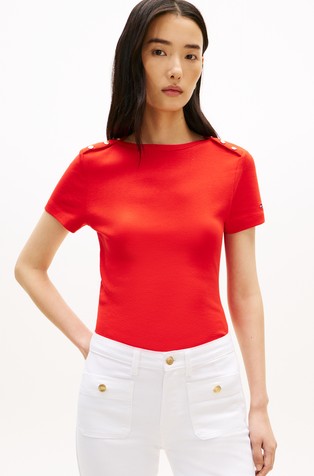 Slim fit majica kratkih rukava s ukrasnim gumbima