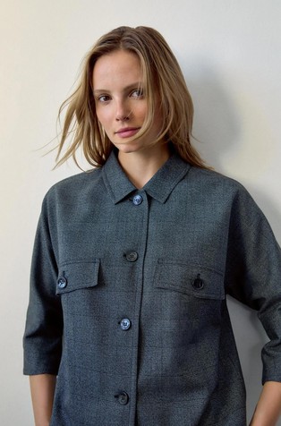 Checked shirt jacket with 3/4 sleeves