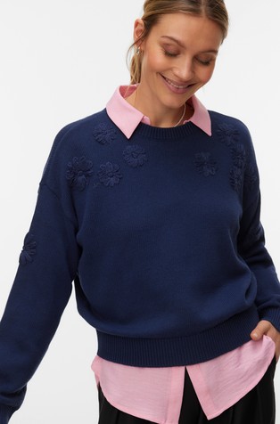 VMDAISY pleten pulover s izvezenim cvijećem