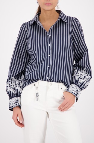 Striped cotton blouse with lace