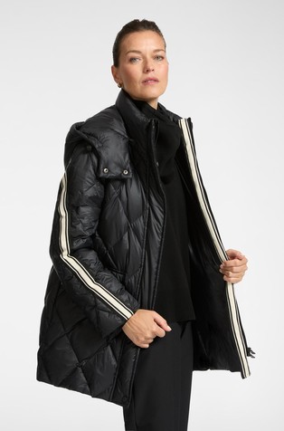 Prošivena jakna punjena paperjem s kapuljačom i prugastim detaljima