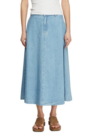 Flared denim midi skirt