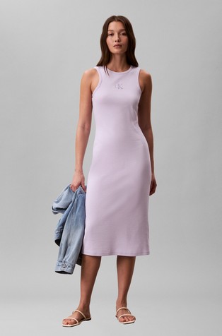 Slim fit rebrasta pamučna haljina bez rukava