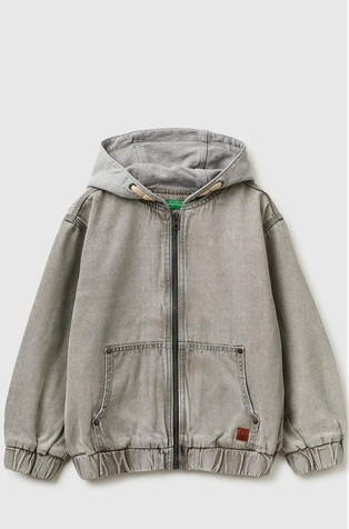 Denim jacket with contrast hood