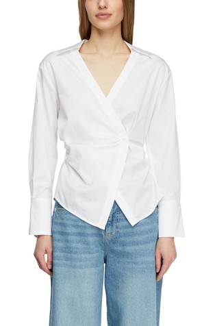 Cotton Satin Stretch Blouse with Asymmetric Closure