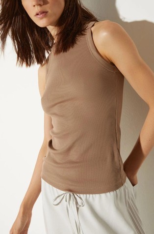 Rebrasta majica bez rukava od rastezljivog pamuka