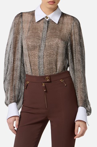 Bodi od svile s dizajnom košulje i zmijskim uzorkom