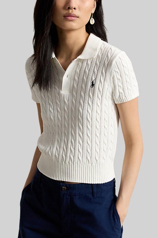 Cropped pletena pamučna polo majica kratkih rukava