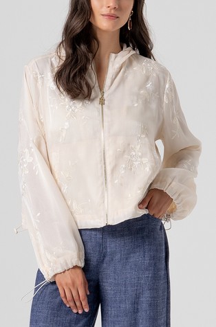 Hooded jacket regular fit with flowery embroideries