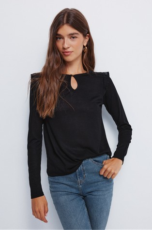 Plumetis ruffle shoulder T-shirt