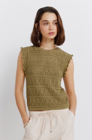 Rupičasto pleten top s volančići