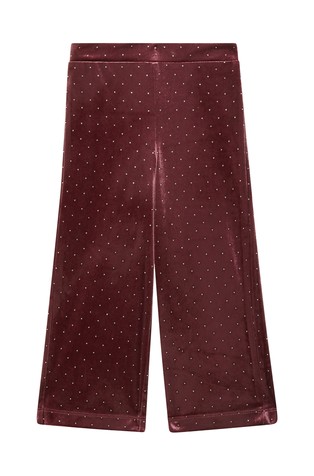 Široke hlače od velura s ukrasnim kamenčićima