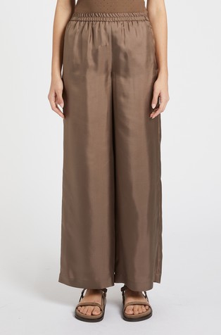 Monochrome elasticated waist silk trousers